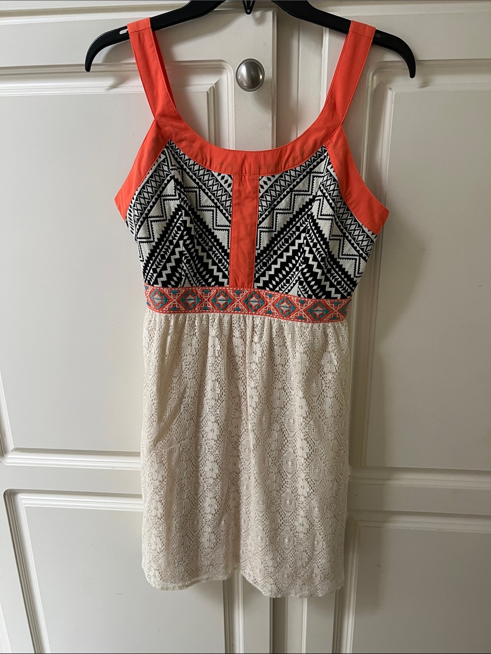 Flying Tomato Coral, Black & Cream Tribal Lace Sundress